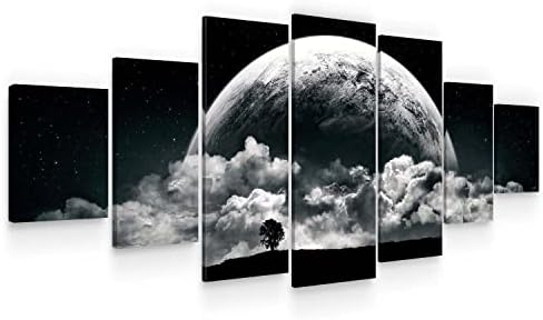 Startonight Huge Canvas Wall Art - Romantic Black And White Moon Large Framed Set of 7 40" x 95"