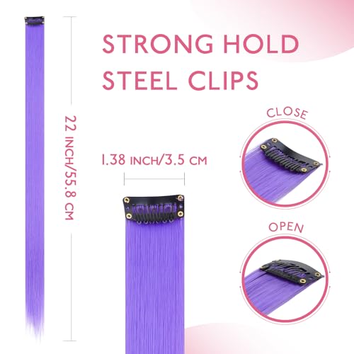 Image of WENNALIFE 12 PCS Light Purple Hair Extensions Clip in, Colored Clip in Hair Extensions for Kids Highlights Rainbow Hair Clips for Girls Synthetic Straight Pop-up Style Colorful Girls Hair Accessories