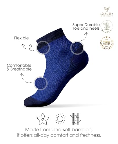 Image of Mens Ankle Socks, Premium Quality Bamboo Rayon Ankle Socks, Patterned, 5 Pairs, Gift Box, Size 8-13
