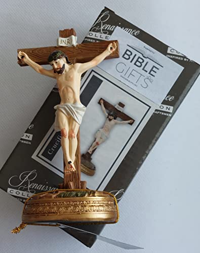 Biblegifts Crucifix en résine de 12,7 cm sur pied - Fabriqué et peint à la main - Cadeau de culte de Pâques Cover