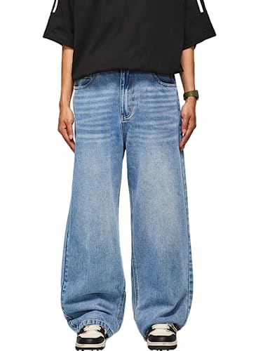 Jeans baggy pour homme Y2k Patineur Vintage Pantalon uni décontracté à jambe large Coupe ample Denim Hip Hop Jean, #1-bl, XL