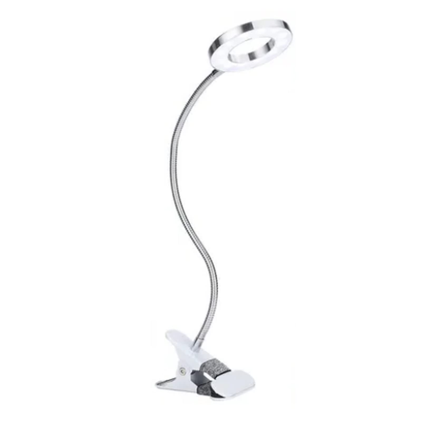 Clip On Reading Light, 5V 2A Secure Clamping Clip Desk Lamp 3000K to 6000K Metal 48 LEDs 5W for Office (Silver)-image-36