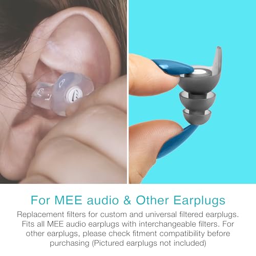Image of MEE audio 5 dB Replacement Filters for Earplugs - Works with Custom and Universal Filtered Earplugs, High Fidelity (Pair, White /Baby Blue)