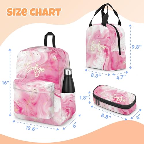 Personalized Backpack for School, Girls Kids Teen Name Bookbag Elementary School Backpack Set with Lunch Box and Pencil Case, Travel Backpack Waterproof Lightweight 16.8”3