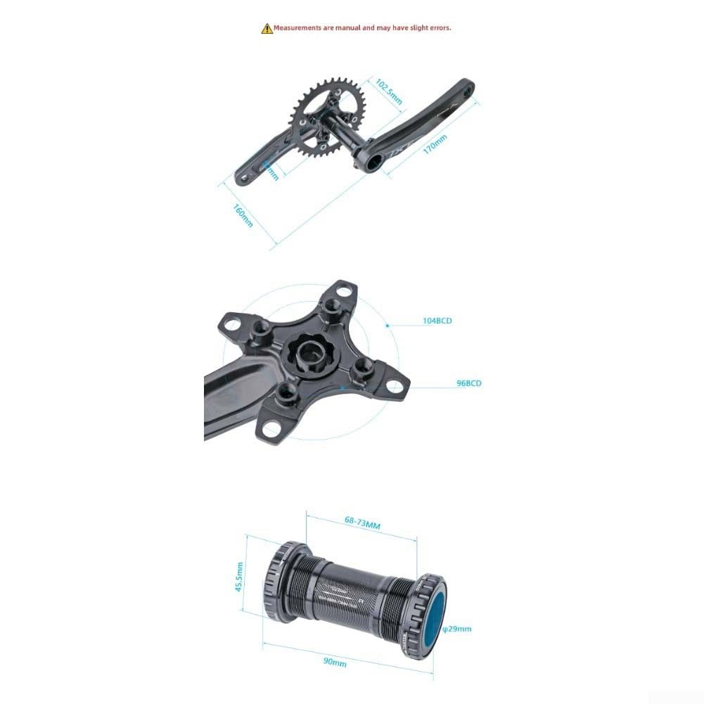 Honseadek Bielas huecas 104Bcd 32-36T, aleación 6061/7075, 170 mm de longitud, factor Q 160 mm, para bicicleta de carretera Mtb de 9 a 12 velocidades, plato único, negro (36T)