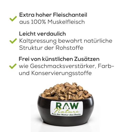 RAW Nature Trockenfutter JUNIOR mit Huhn 5kg, kaltgepresstes Hundefutter, Getreidefrei, 100% Muskelfleisch, hoher Fleischanteil, ohne künstliche Zusätze, für alle Rassen und Sensible Hunde geeignet