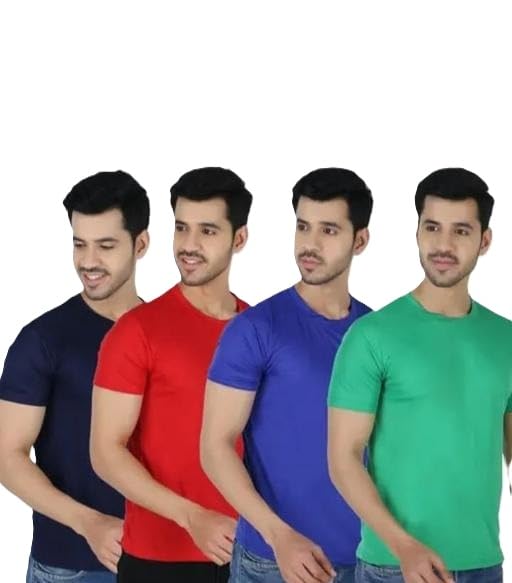 Men Dri Fit Active T Shirt Combo Pack of 4 Polyester Sports Half Sleeve Round Neck Tees for Gym Running Workout Black-Red-Blue-Grn 2XL-image-39