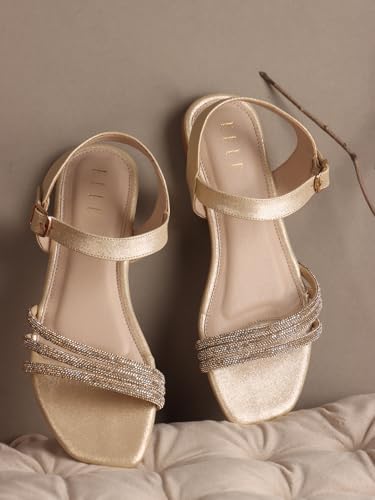 Image of ELLE Women's Comfortable Embellished Glitter Strap Ankle Sandals