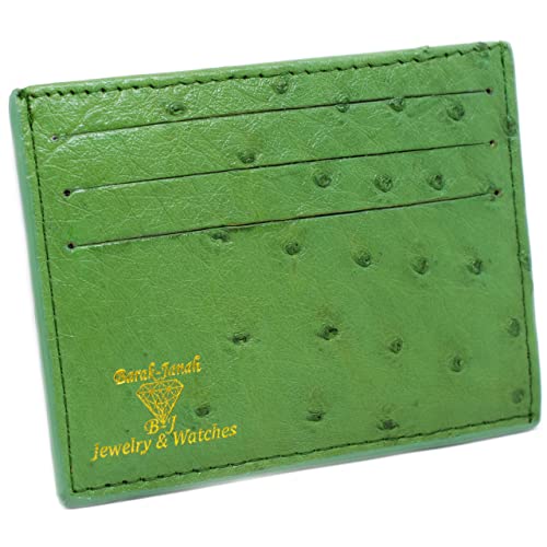 Real Ostrich Skin Handmade ID CardHolders Wallet For Men And Women (Green)2