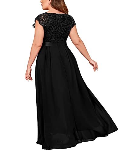 Miusol Women's Plus Size Cap Sleeve V Neck Floral Lace Ruffle Elegant Bridesmaid Evening Maxi Dress2
