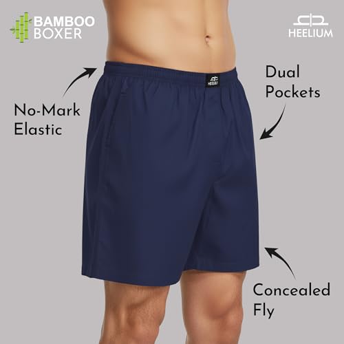 Image of HEELIUM Bamboo Boxers for Men | Odour Free & Breathable Boxer Shorts | 3X Softer Than Cotton | Comfortable & Durable Waistband | Relaxed Fit with Dual Pockets
