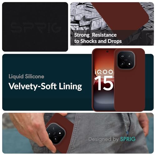 Image of SPRIG Compatible with IQOO 15 5G SilkTone Silicone Back Cover Drop Tested Shock Proof Mobile Case for Men, Women, Boys and Girls with Camera Protection (Dark Brown)