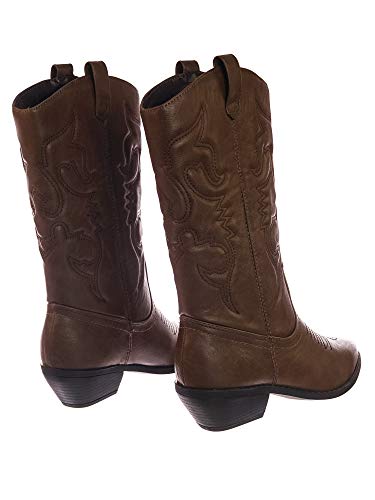 Image of Soda Women's Mug Round Toe Faux Suede Stacked Heel Western Ankle Bootie