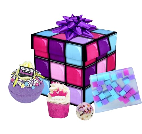 Bomb Cosmetics State of Mind Retro 80s Coffret cadeau bain et corps – Collection 4 pièces avec pistolet de bain, mauve, crème et savon aux huiles...