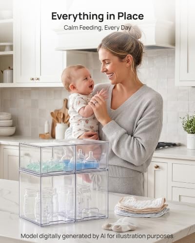 Image of Vtopmart Stackable Storage Drawers Set of 8, Clear Plastic Organizer Bins for Baby Bottle, Beauty Supplies Storage, Ideal for Kichen Countertop, Vanity, Bathroom, Cabinet, Pantry Organization