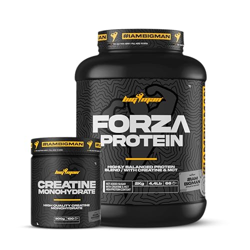 BigMan | Pack FORZA PROTEIN 2kg + CREATINA 300 GR | Proteína 80% | Aislado proteína Soja + Concentrado Whey | Creatina | Alto Contenido en Proteínas (Chocolate)