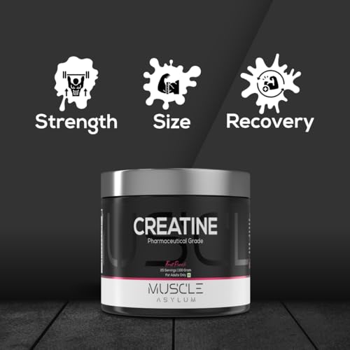 Image of Muscle Asylum Creatine Monohydrate Powder - Fruit Punch Flavor, 100g (25 Servings) | Pharmaceutical Grade Pre-Workout for Muscle Growth & Strength