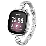 Silm Metal Band Compatible with Fitbit Versa 4/Fitbit Sense 2 Band Cute Women, Bling Jewelry Strap Replacement Compatible for Fitbit Sense/Versa 3 Women (Silver)