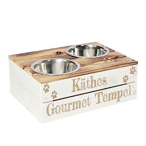 CHICCIE Futterstation Personalisierte Gravur - Zwei Näpfe Futternapf Wassernapf