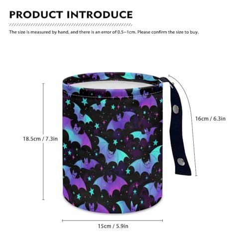 Image of Colorful Bat Print Car Garbage Can Small Trash Can with Leak Proof Inside Liner and Hanging Strap Car Organizer Portable Vehicle Essentials