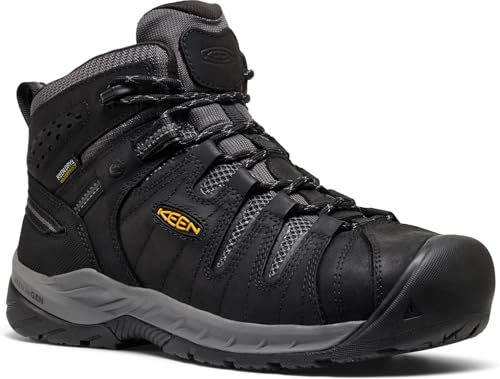Image of KEEN Utility Men's Flint 2 VersaTREAD Non Slip Mid Height Steel Toe Waterproof Work Boots, Black /Dark Shadow, 10.5 Wide US