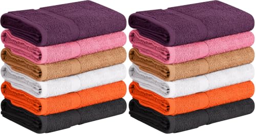 Image of Towel and Linen Mart 100% Cotton 12 Pack Bath Towel Set, Quick Dry, Super Absorbent, Light Weight, Soft, (27 x 54 Pack of 6) (27 x 54 12 Pack, Plum, Pink, Beige, Grey, White, Peach)