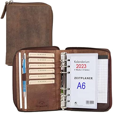 ALMADIH Leder A6 Organizer mit Reißverschluss Cover