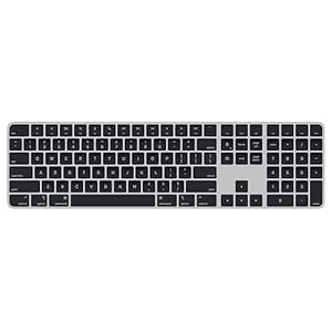 Apple Magic Keyboard with Touch ID and Numeric Keypad: Bluetooth, rechargeable. Works with Mac computers silicon; British English, Black keys