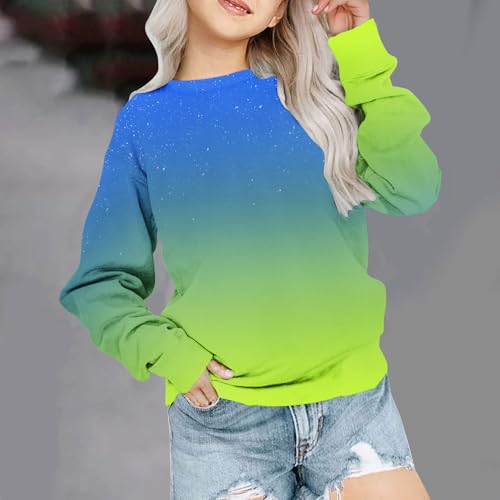 DDAPJ pyju Girls Sweatshirts Cute Round Neck Pullover Tie Dye Long Sleeve Sweatshirt Tops Gradient Casual Blouse 1-12 Years2