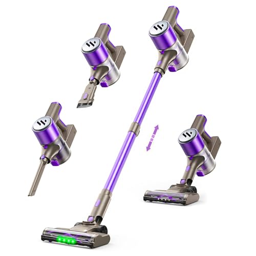 Image of WLOTPO Vacuum Cleaners for Home,Cordless Vacuum Cleaner,Lightweight Stick Vacuum Cordless Rechargeable,Self-Standing Design,LED Touch Screen,Vacuum for Hardwood Floors,Carpet,Pet Hair(Blue Purple)