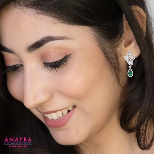 Image of 925 Sterling Silver Dangle Earrings for Women | AAA Cubic Zirconia Silver Drop Earrings | Rhodium Plated Anti-Tarnish Hypoallergenic Jewellery | Lightweight Fashion Earrings | Birthday, Anniversary & Rakhi Gift
