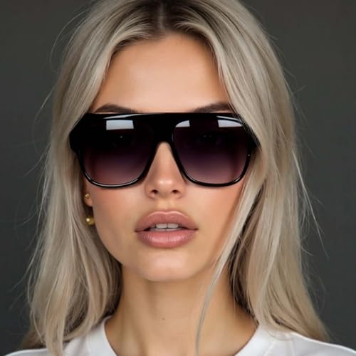 Trendy Oversize Aviator Sunglasses for Womens Mens -Hexagonal Large Square Bridge2