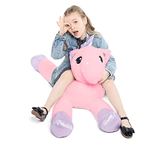 MorisMos Peluche Unicornio Gigante 110cm, Peluche Juguete Unicornio Grande Rosa para Niñas, Animales de Peluche Pony Suave, Regalos de Cumpleaños Kawaii para Niños Amigo