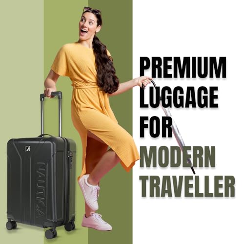 Image of Nautica 20 inch ABS Hard-Sided Unisex Cabin Luggage Trolley | 8-Wheel Spinner, Telescopic Handle | Durable, Secure Combination Lock | Modern Design Travel Suitcase for Men & Women | Black & Green