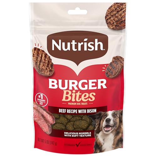 Nutrish Burger Bites Beef Recipe with Bison Premium Dog Treats 5 oz. Pouch Pack of 5 (Rachael Ray)
