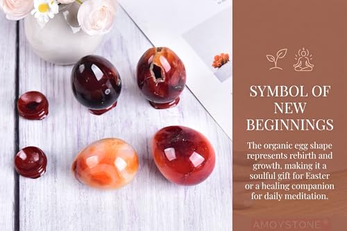 Image of AMOYSTONE Red Agate Egg for Home Office Desk & Garden - Banded Natural Stone Decorative Figurine, Easter Gift for Her (2.3-2.7 inch, 7 oz Each)