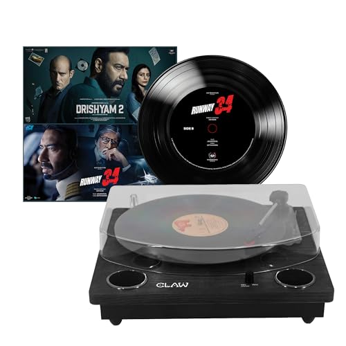 Image of Claw Stag Superb Plus Vinyl Record Player with Built-in Stereo Speaker & USB Digital Conversion + Runway 34 & Drishyam 2 Premium Vinyl Record Disc|Black