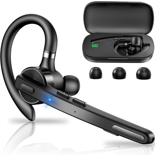 Image of Bluetooth Headset 72H Work Single-Ear Wireless Earpiece for Cell Phone Call | 2 Charging Ways & 500mAh Charging Case,Dual Mic ENC Noise Cancel, Mute Button,V5.1 Hands-Free for Phone and Laptop