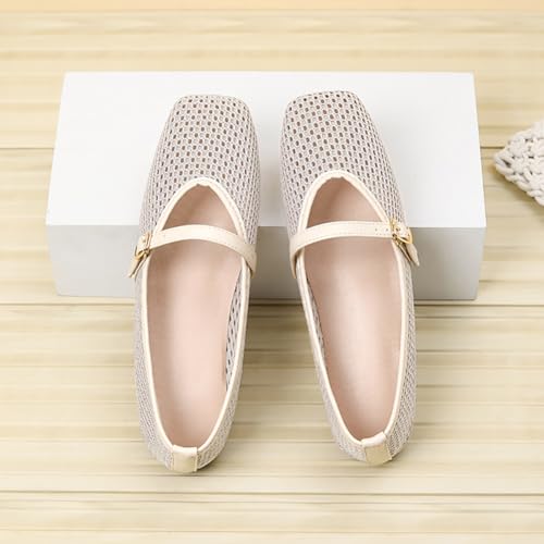 Women's Flat Square Toe Mesh Mary Jane Shoes Ladies Ballet Flats Comfortable 2025 Knit Loafers for Dressy Office2
