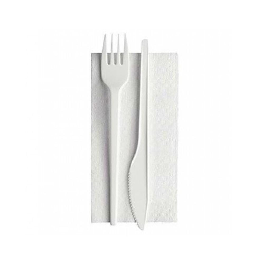 25/50/100/250 BIS DI POSATE IMBUSTATE CON TOVAGLIOLO - monouso - biodeagradabili - SET BIANCO Posate compostabili 100% Naturale (100 PEZZI)