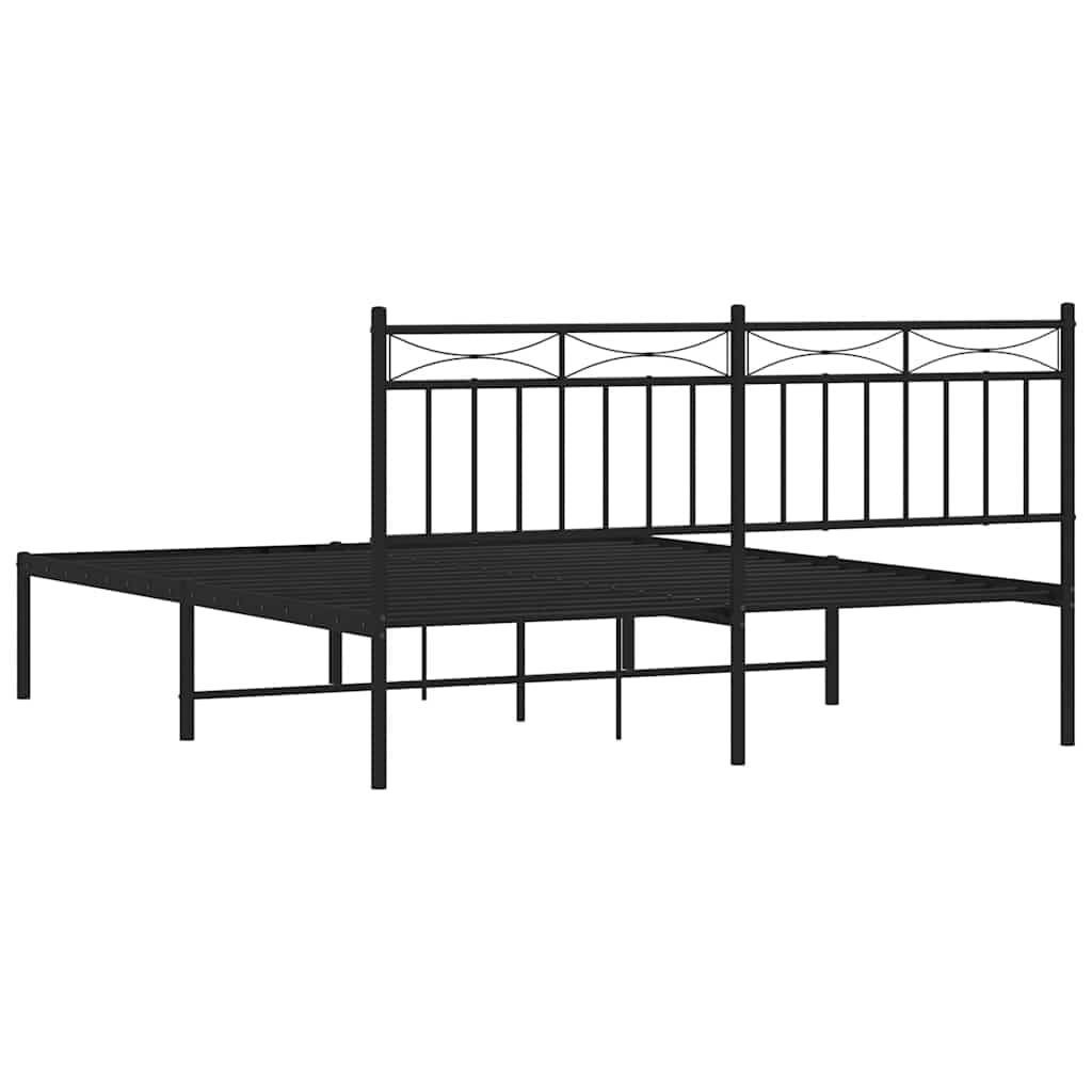 Giroletto con Testiera in Metallo Nero 150x200 cm Letto Singolo con Contenitore Matrimoniale con Imbottita Struttura in Nero con con Testiera 150x200 Singolo Matrimoniale in Letto con Contenitore