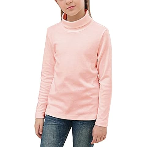 GORLYA Girls Shirt Turtleneck Slim Fit Blouse Basic Knit Mock Tunic Tops for 4-14T, Pink, 8 Years Cover