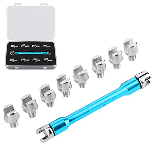 Image of Motorcycle Spoke Wrench CNC Spanner Set Length 93mm /3.7in with 10 Interchangeable Tips and Storage Case for Most Motorbike(A (blue))