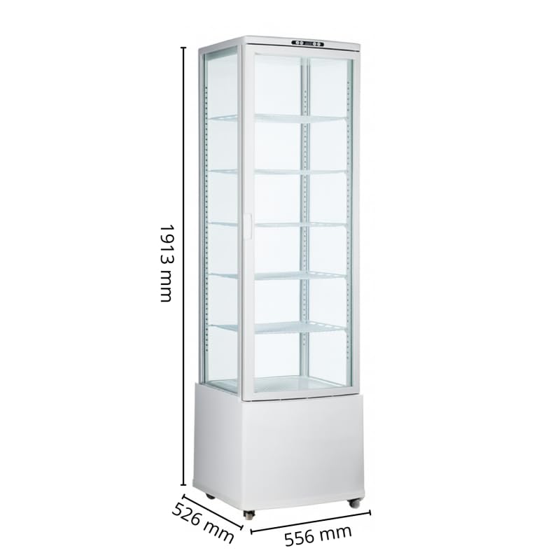 Vitrina Refrigerada Panorámica Genérica 280L - 5 Estantes - Frío Ventilado 0 a +12°C - Doble acristalamiento y LED - Negro o Blanco - Ideal Panaderías, Snacks, Restaurantes (blanco)