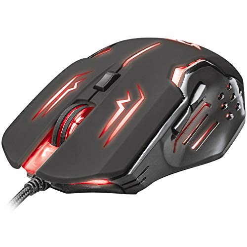 Trust Gaming GXT 108 Rava USB Gaming-Maus mit LED-Beleuchtung in 7 Farben, 600-2000 DPI, 6 Tasten, Gummibeschichtung, Kabellänge 170cm, PC Maus mit Kabel für Computer/Laptop/Mac - Schwarz