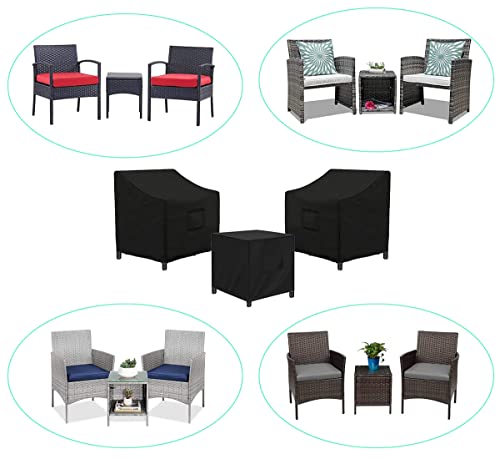 Siruiton 3 Piece Outdoor Veranda Patio Garden Furniture Cover Set With 420D Durable And Water Resistant Fabric,Fit For Outdoor Wicker Patio Furniture Sets/Rattan Chair Conversation Sets-Balck thumb #5