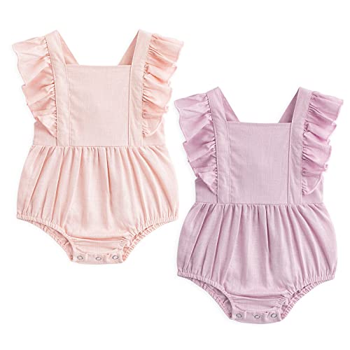 Image of Simplee kids Baby Boys Girls Ruffle Romper Summer Outfit Jumpsuit Linen Bodysuits