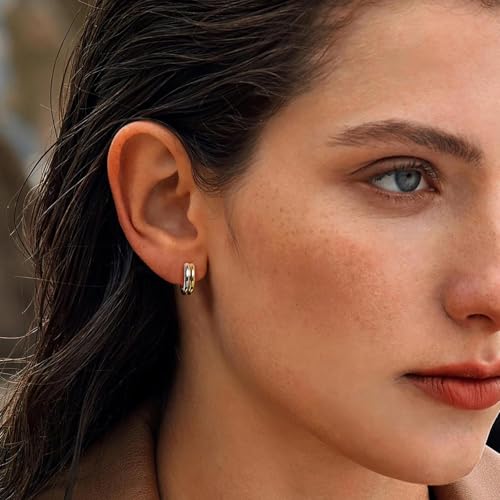 Two Tone Drop Dangle Earrings - Gold Silver Plated Hoop Huggie Earrings for Women - Trendy Jewelry3