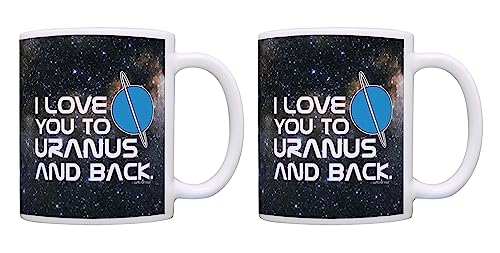Funny STEM Gift Love You to Uranus and Back Science Nerd 2 Pack 11oz Ceramic Coffee Mug Set