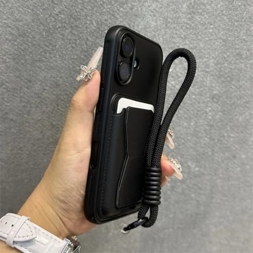 Housse iPhone 12 Pro Max portefeuille cuir PU noir anti-chute avec cordon